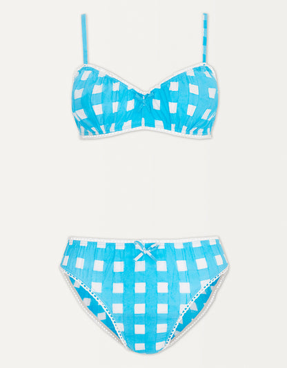 Pink City Prints Aqua Gingham Bra and Pants Set