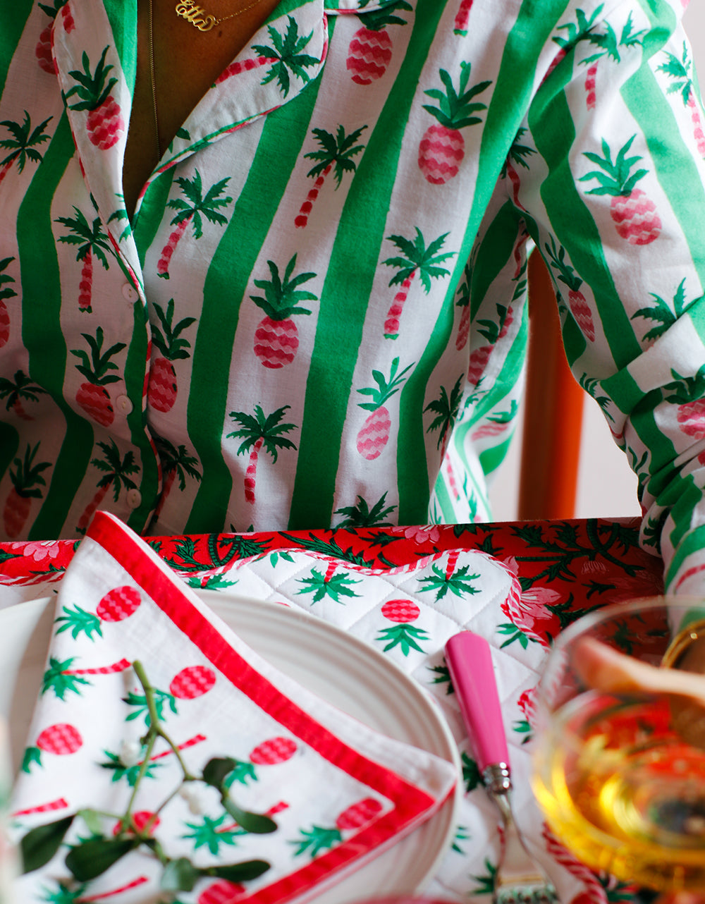 Pink City Prints Festive Pineapple Pyjama Set