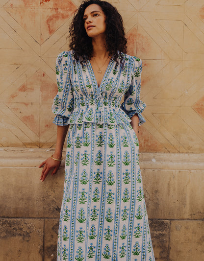 Pink City Prints Indigo Border Melanie Dress