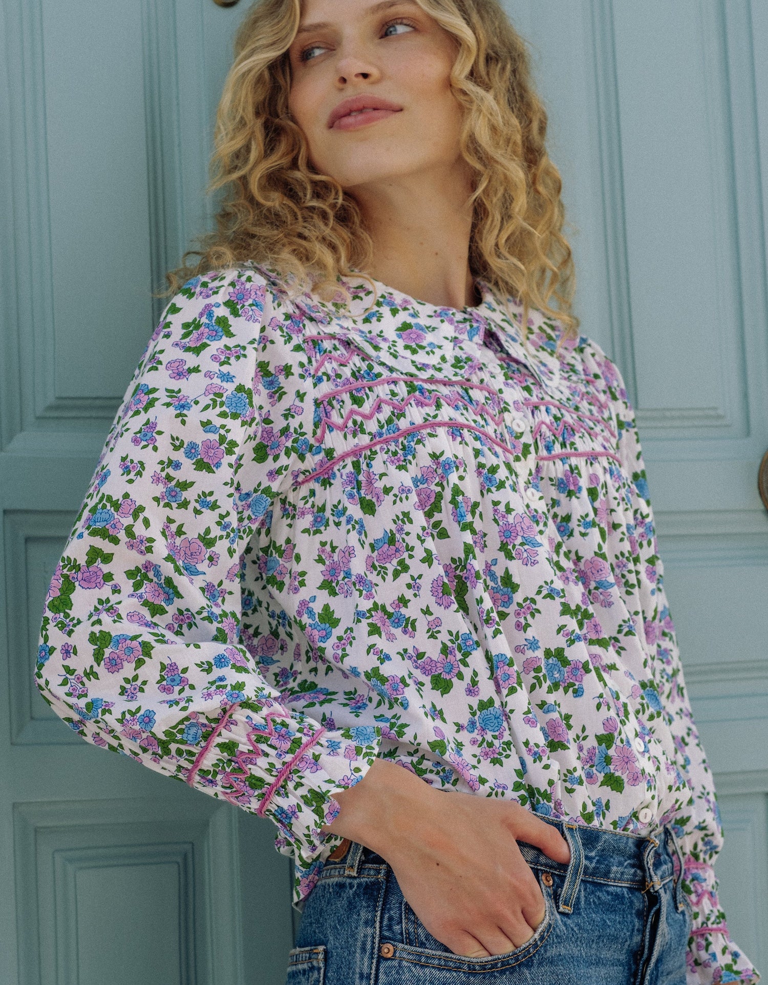 Pink City Prints Lavender Ditsy Posey Blouse