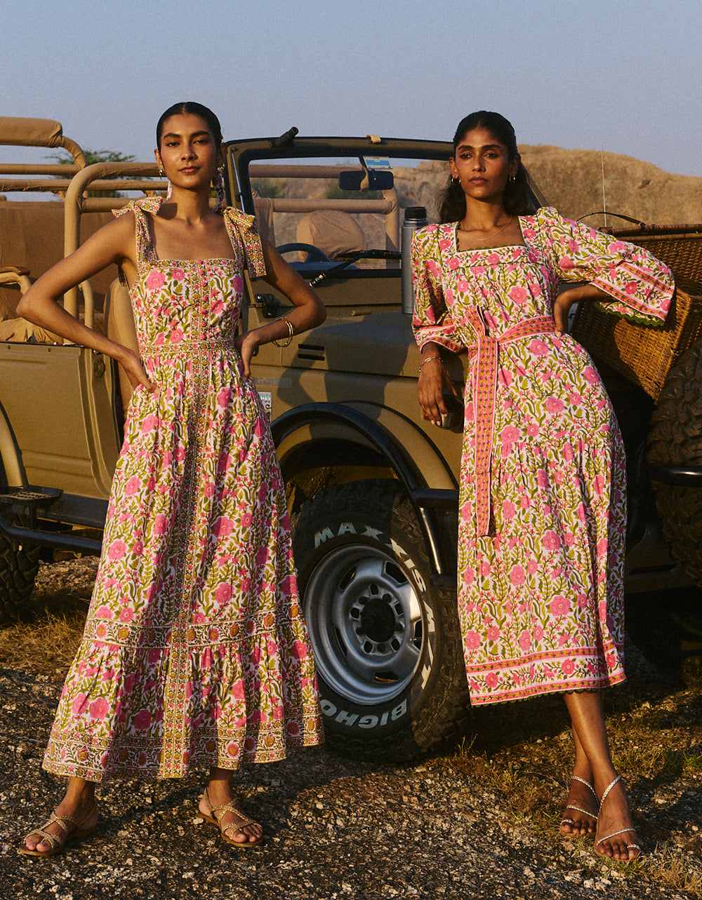 Pink City Prints Lime Fields Hippie Dress