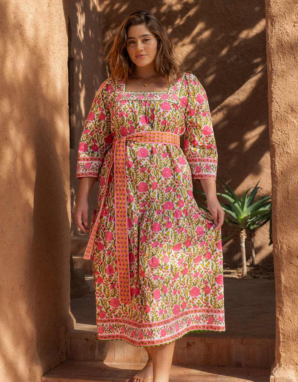 Pink City Prints Lime Fields Hippie Dress