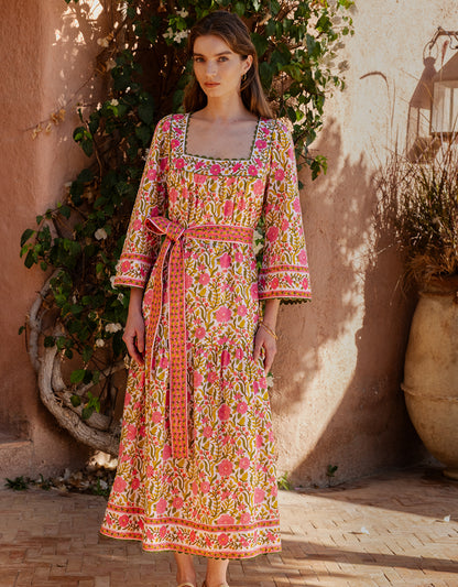 Pink City Prints Lime Fields Hippie Dress