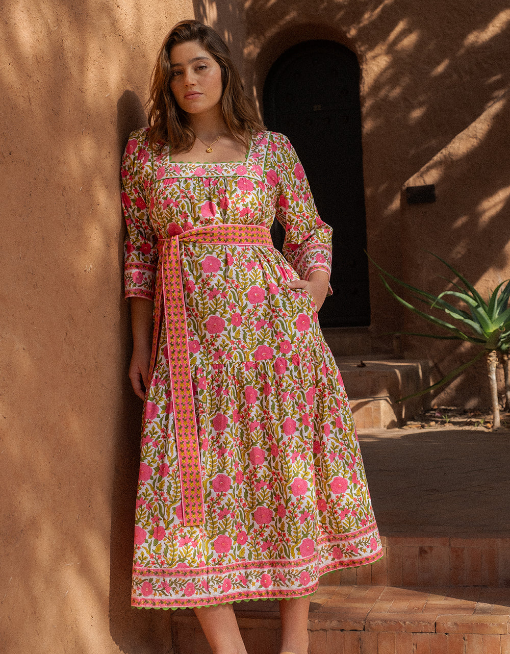 Pink City Prints Lime Fields Hippie Dress