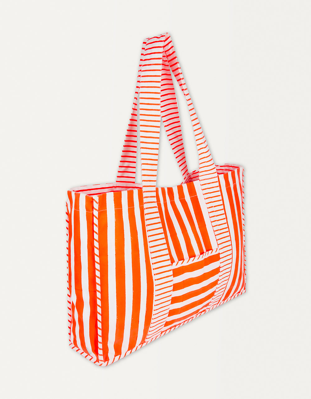 Pink City Prints Neon Orange Stripe Canvas Tote