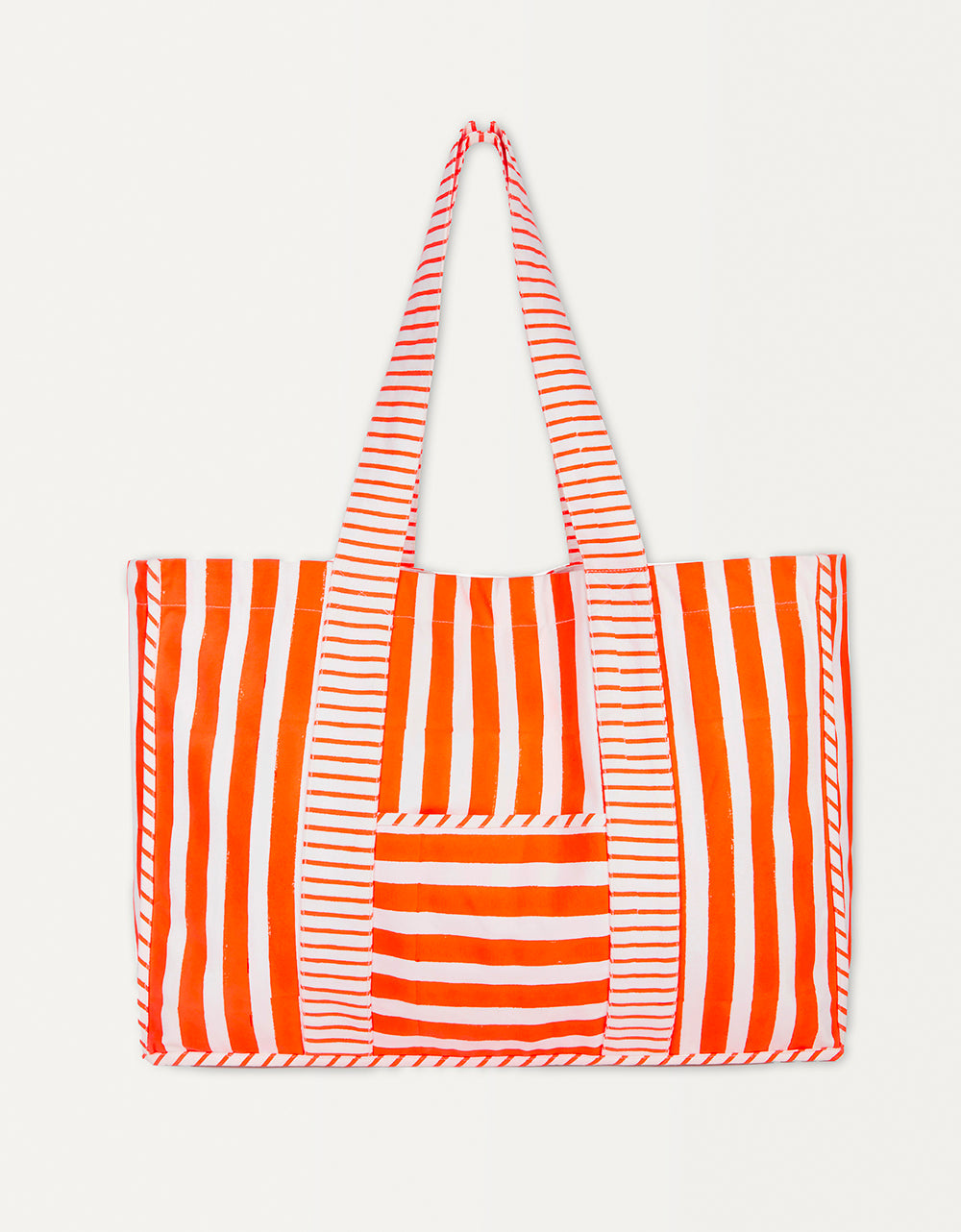 Pink City Prints Neon Orange Stripe Canvas Tote