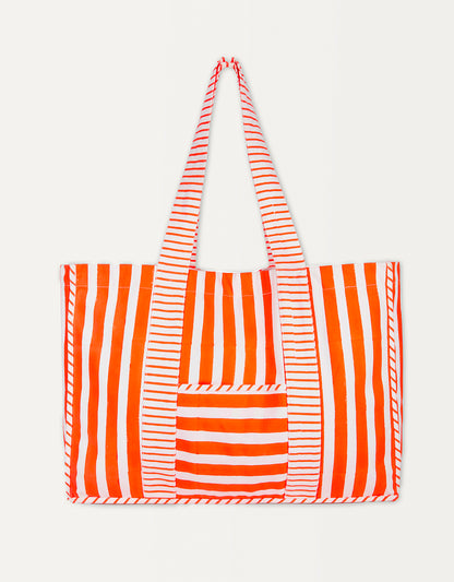 Pink City Prints Neon Orange Stripe Canvas Tote