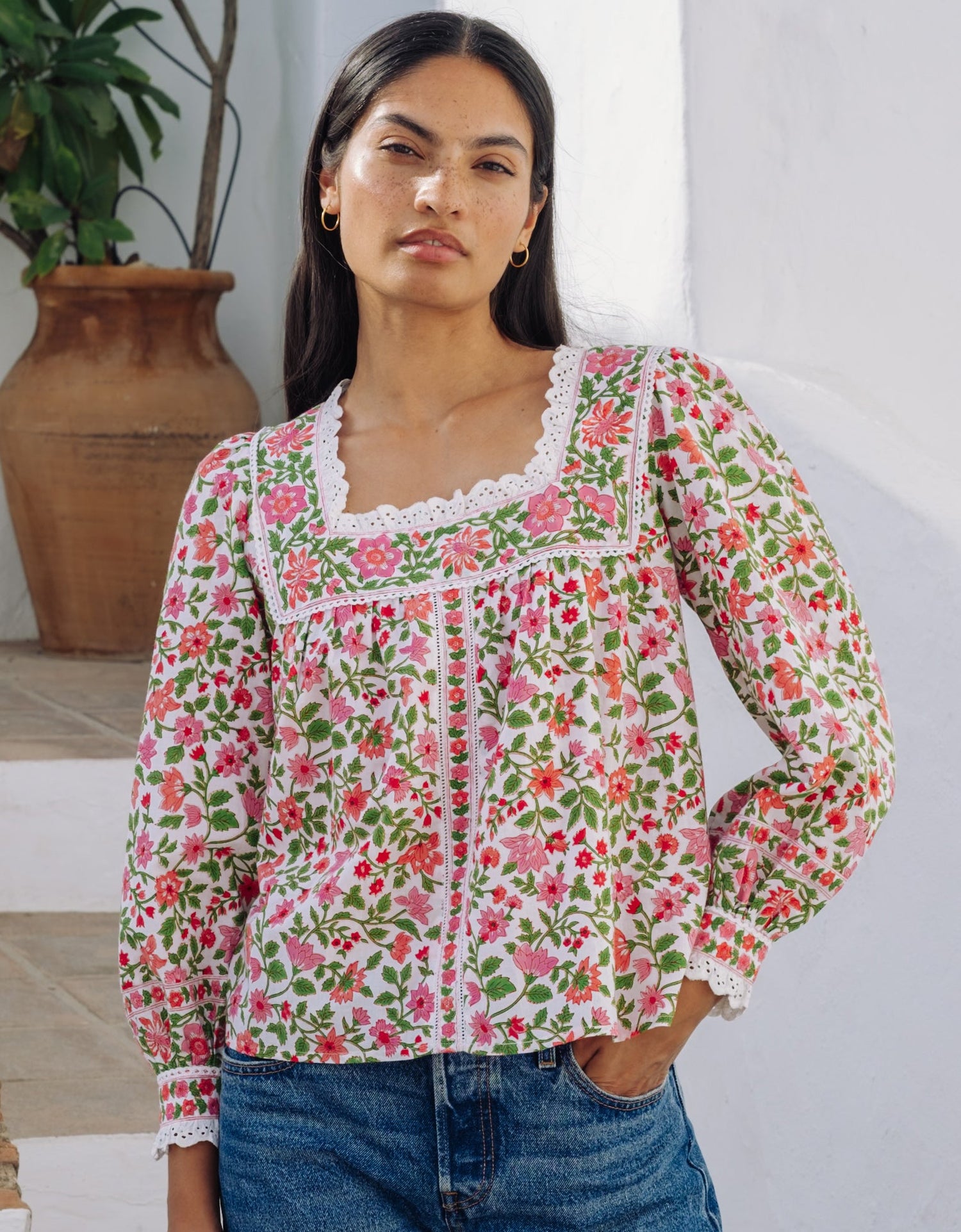 Pink City Prints Peach Jaal Fleur Blouse