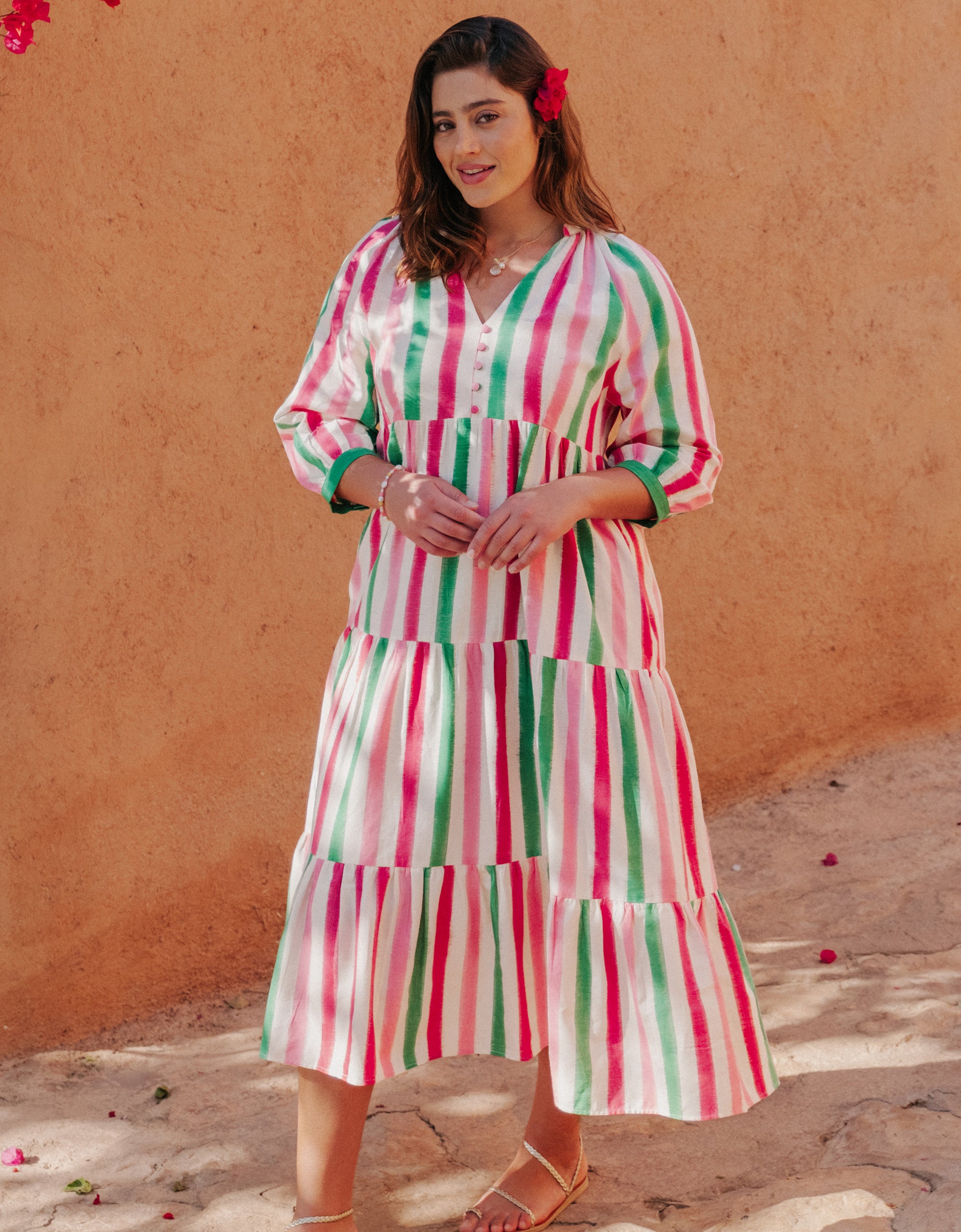 Pink City Prints Watermelon Stripe Manila Dress